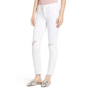 Mother | The Looker Ankle Fray in Little Miss Innocent White Distressed Size 27